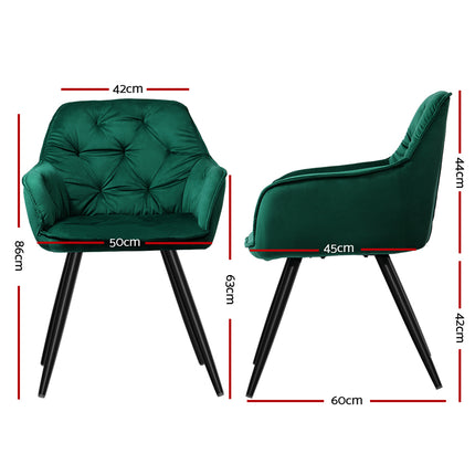 Set of 2 Calivia Dining Chairs Kitchen Chairs Upholstered Velvet Green