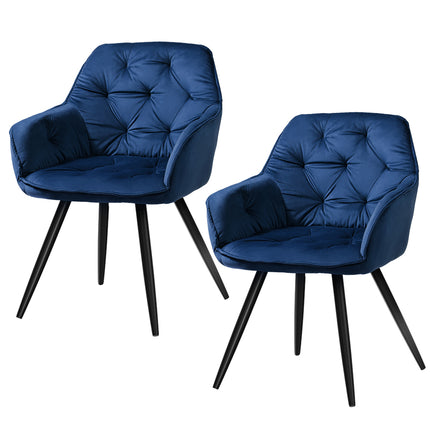 Set of 2 Calivia Dining Chairs Kitchen Chairs Upholstered Velvet Blue