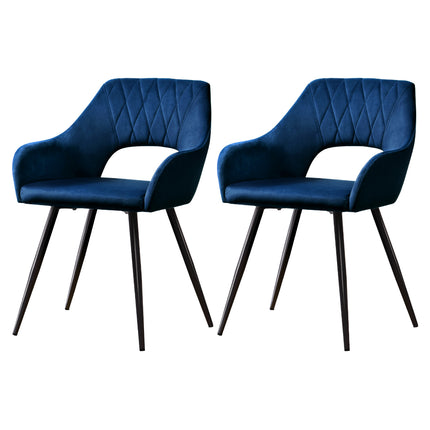 Set of 2 Caitlee Dining Chairs Kitchen Chairs Velvet Upholstered Blue