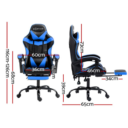 Office Chair Leather Gaming Chairs Footrest Recliner Study Work Blue