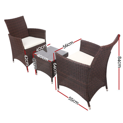3 Piece Wicker Outdoor Furniture Set - Brown