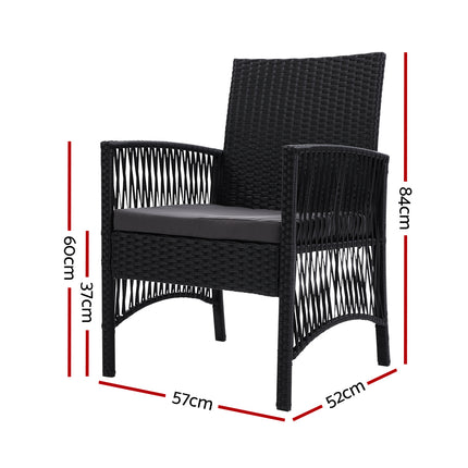 Outdoor Furniture Set of 2 Dining Chairs Wicker Garden Patio Cushion Black
