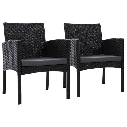 Set of 2 Outdoor Bistro Chairs Patio Furniture Dining Chair Wicker Garden Cushion