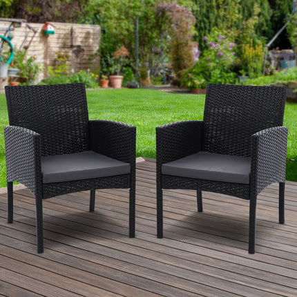 Set of 2 Outdoor Bistro Chairs Patio Furniture Dining Chair Wicker Garden Cushion