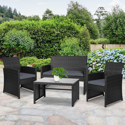 Set of 4 Outdoor Lounge Setting Rattan Patio Wicker Dining Set Black