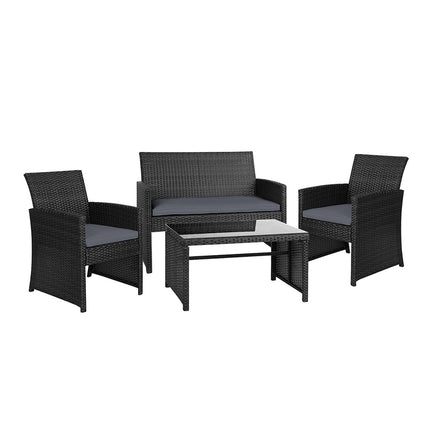 Rattan Furniture Outdoor Lounge Setting Wicker Dining Set w/Storage Cover Black