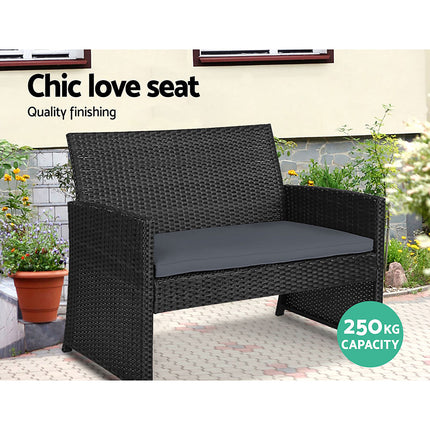 Rattan Furniture Outdoor Lounge Setting Wicker Dining Set w/Storage Cover Black