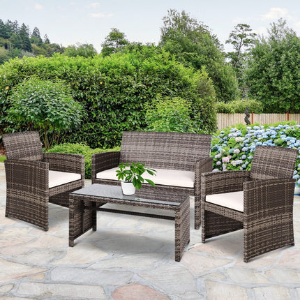 Set of 4 Outdoor Lounge Setting Rattan Patio Wicker Dining Set Mixed Grey
