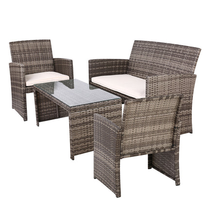 Rattan Furniture Outdoor Lounge Setting Wicker Dining Set w/Storage Cover Mixed Grey