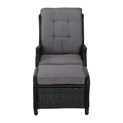 Set of 2 Recliner Chairs Sun lounge Outdoor Setting Patio Furniture Wicker Sofa
