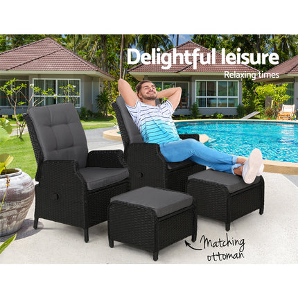 Set of 2 Recliner Chairs Sun lounge Outdoor Setting Patio Furniture Wicker Sofa