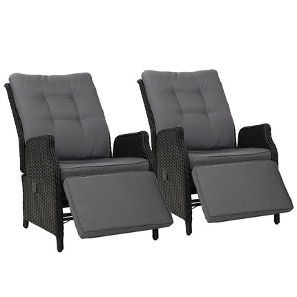 Set of 2 Recliner Chairs Sun lounge Outdoor Furniture Setting Patio Wicker Sofa Black