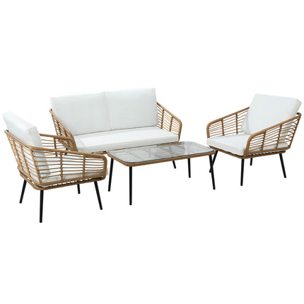 Outdoor Furniture Sofa Set 4 Piece Rattan Lounge Set Table Chairs