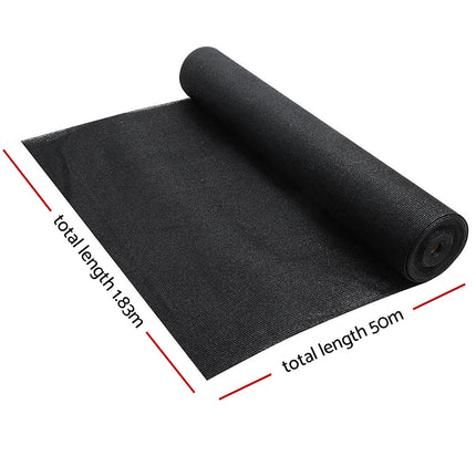 50% UV Sun Shade Cloth Shadecloth Sail Roll Mesh Garden Outdoor 1.83x50m Black
