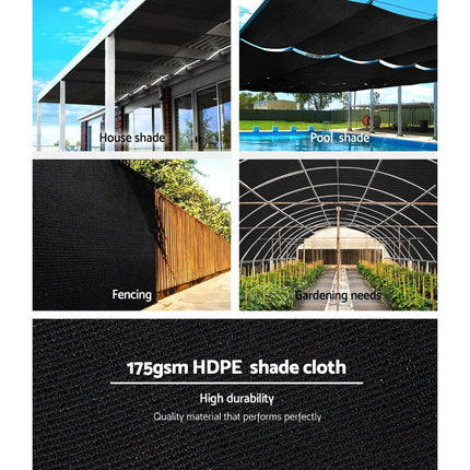 70% UV Sun Shade Cloth Shadecloth Sail Roll Mesh Garden Outdoor 1.83x50m Black