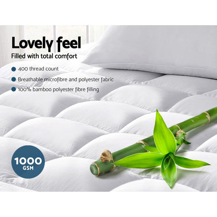Double Mattress Topper Bamboo Fibre Pillowtop Protector