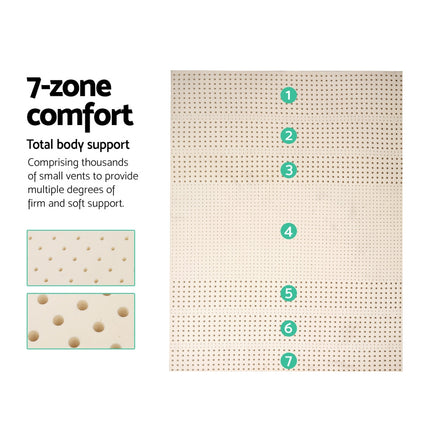 Bedding 7 Zone Latex Mattress Topper Underlay 7.5cm Queen Mat Pad Cover